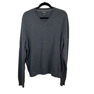 Bloomingdales Sweater Men XL Gray Pullover Merino Wool Neutral Minimalist Retro